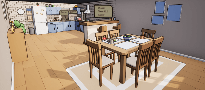 Screenshot from the Home N' Work game showing a kitchen area.