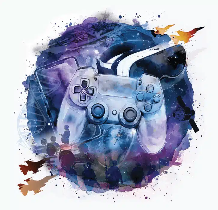 2025 SGS&C Poster Graphic showing a game controller and air and space themed elements.